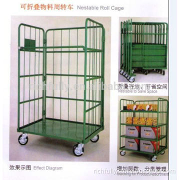Warehouse logistic equipment roll cage with 4 wheels